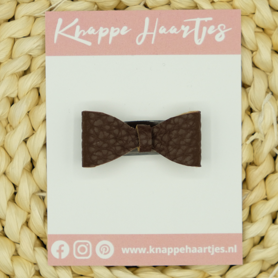 Haarstrikje donker bruin leer mat