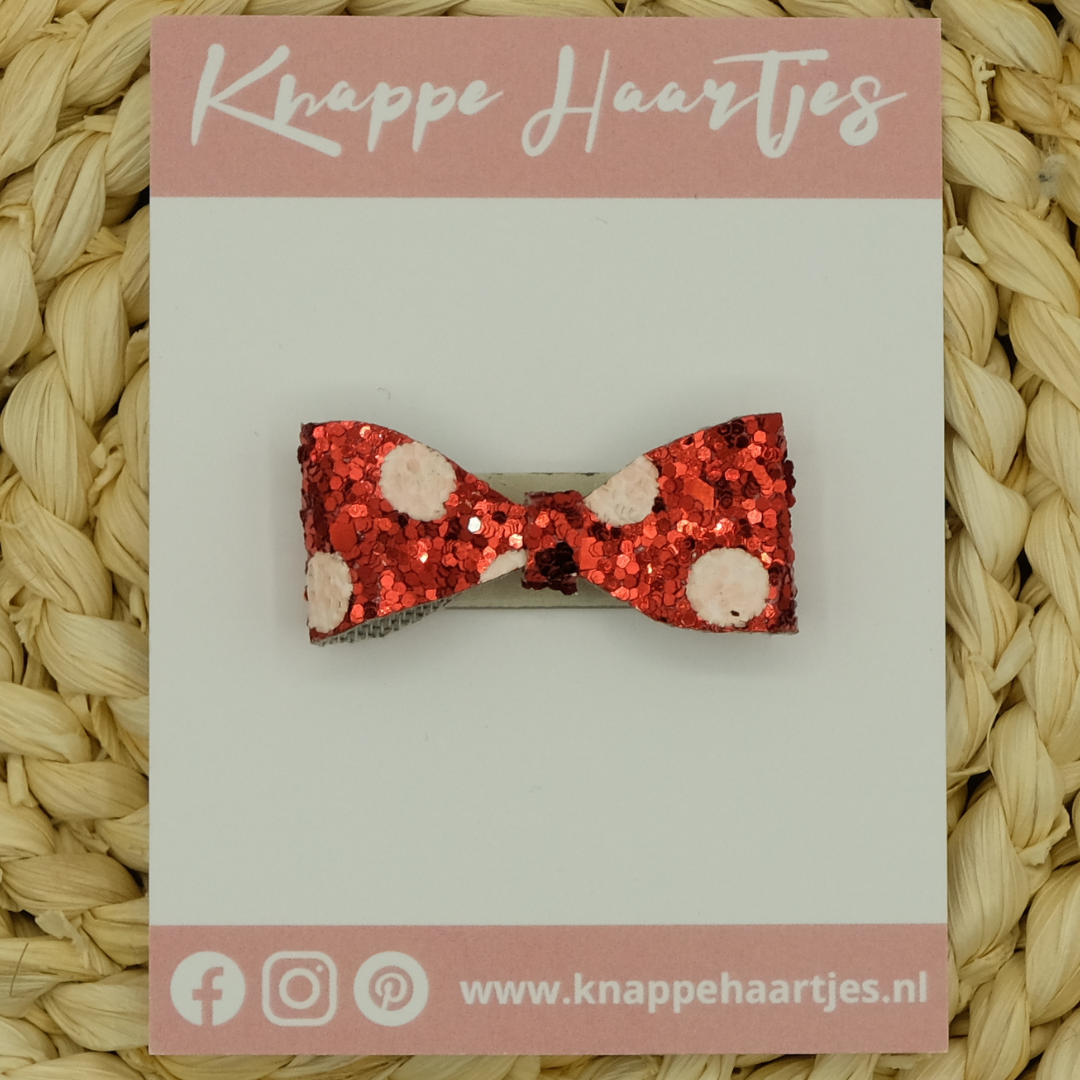 Haarstrikje rood glitter grof met witte stippen