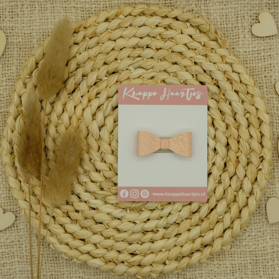 Haarstrikje zalm roze glitter fijn