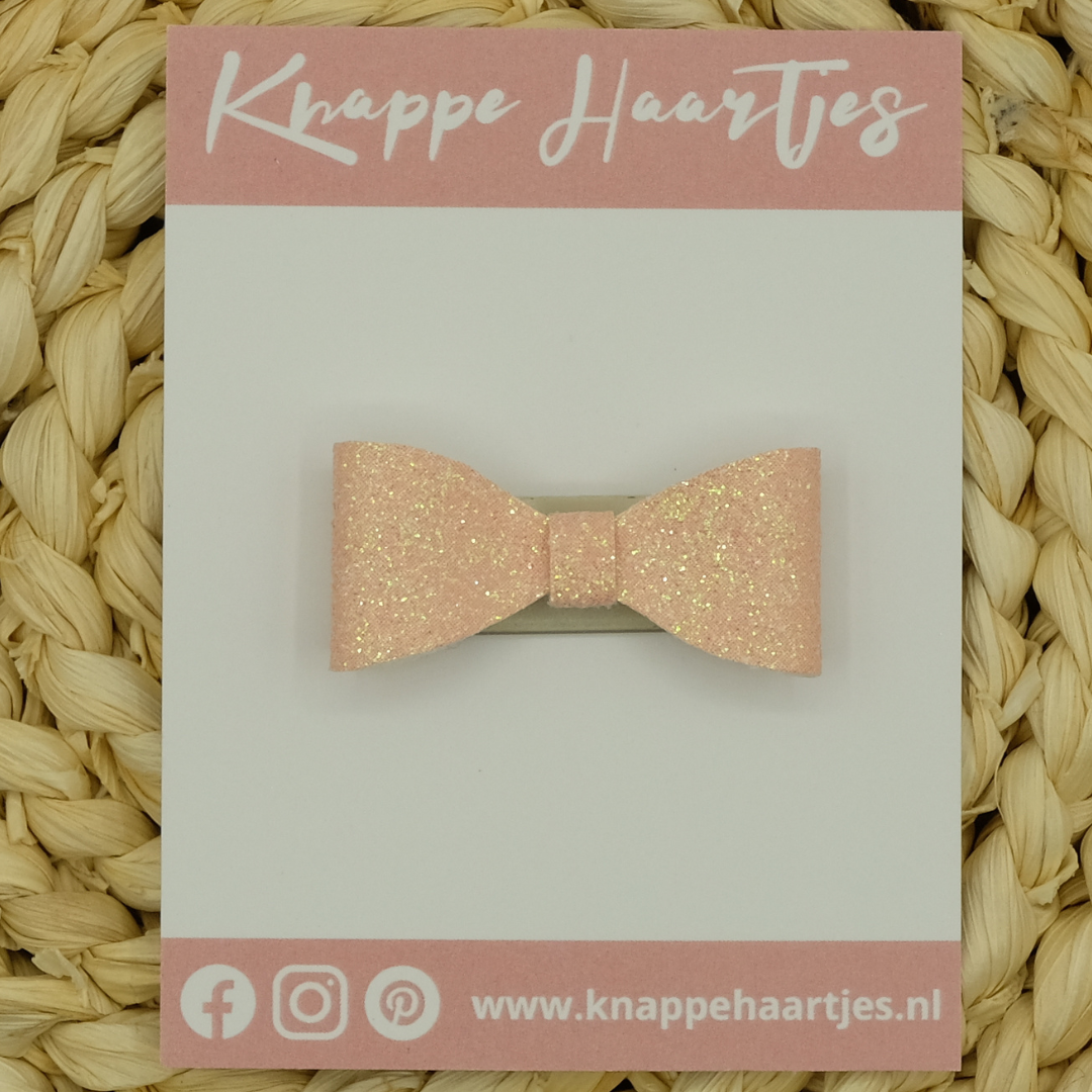 Haarstrikje zalm roze glitter fijn