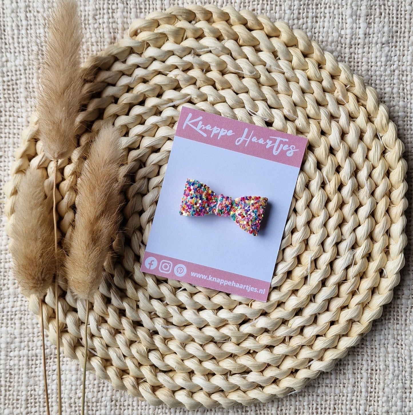 Haarstrikje regenboog glitter