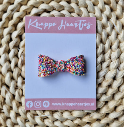 Haarstrikje regenboog glitter