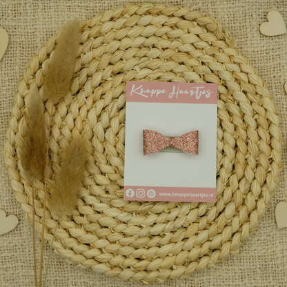 Haarstrikje roze glitter met gouden stippen