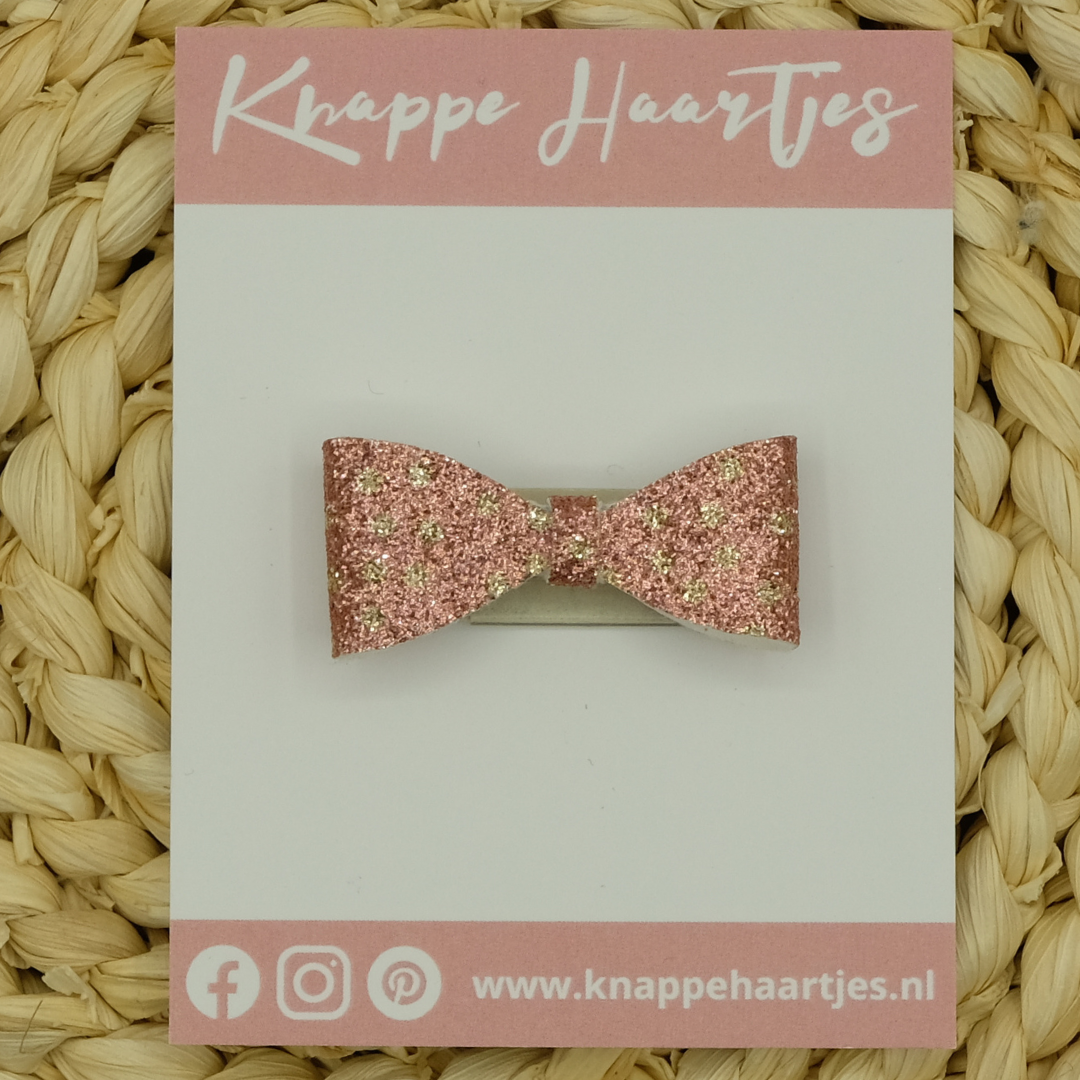 Haarstrikje roze glitter met gouden stippen
