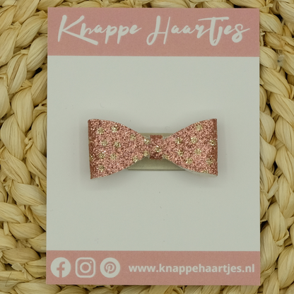 Haarstrikje roze glitter met gouden stippen