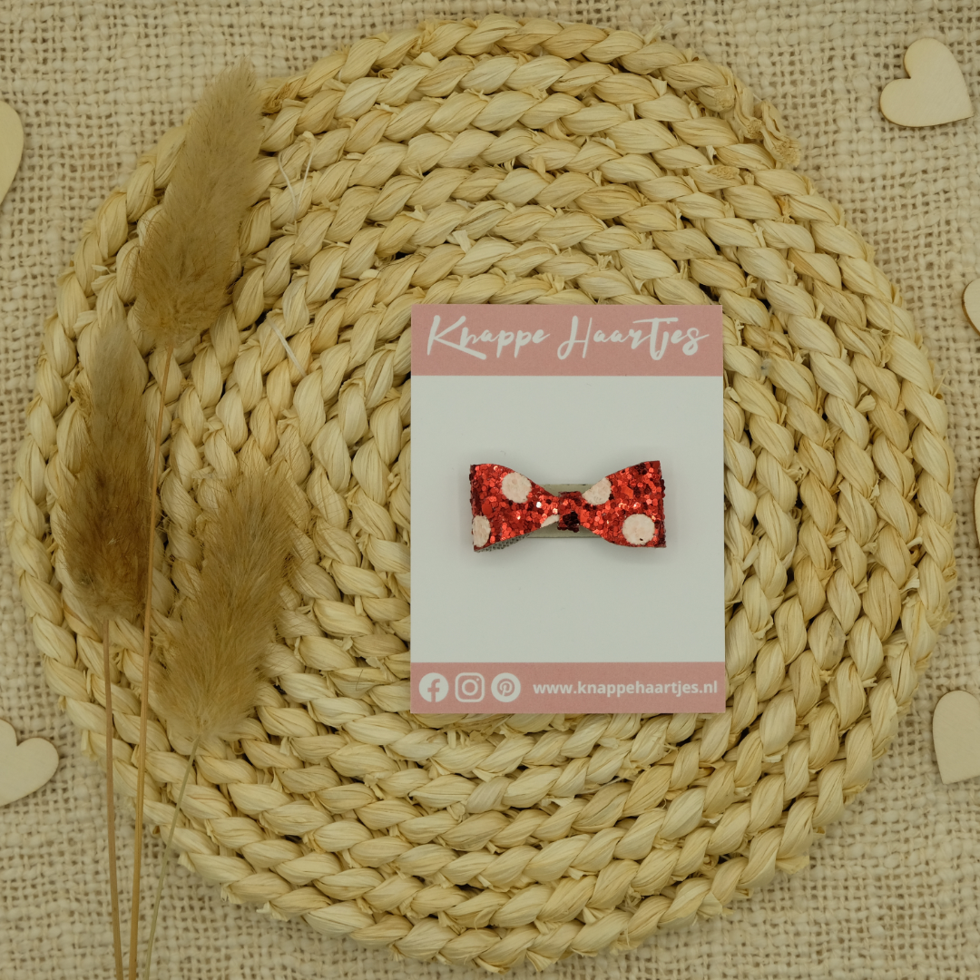 Haarstrikje rood glitter grof met witte stippen