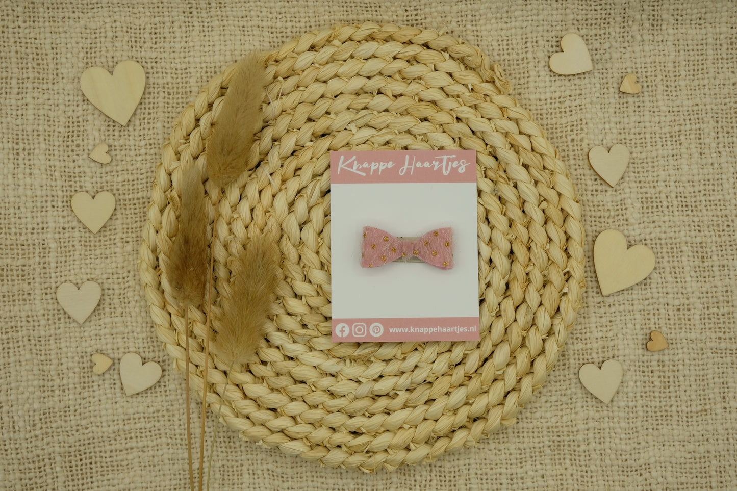 Haarstrikje roze vacht met gouden spikkel