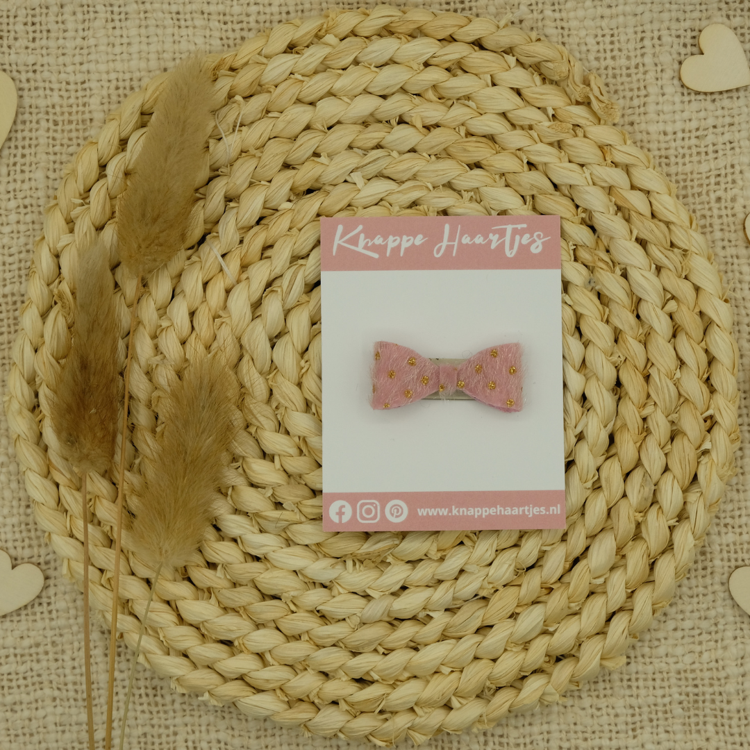 Haarstrikje roze vacht met gouden spikkel