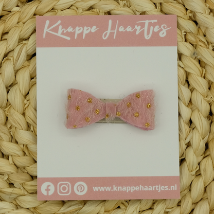 Haarstrikje roze vacht met gouden spikkel